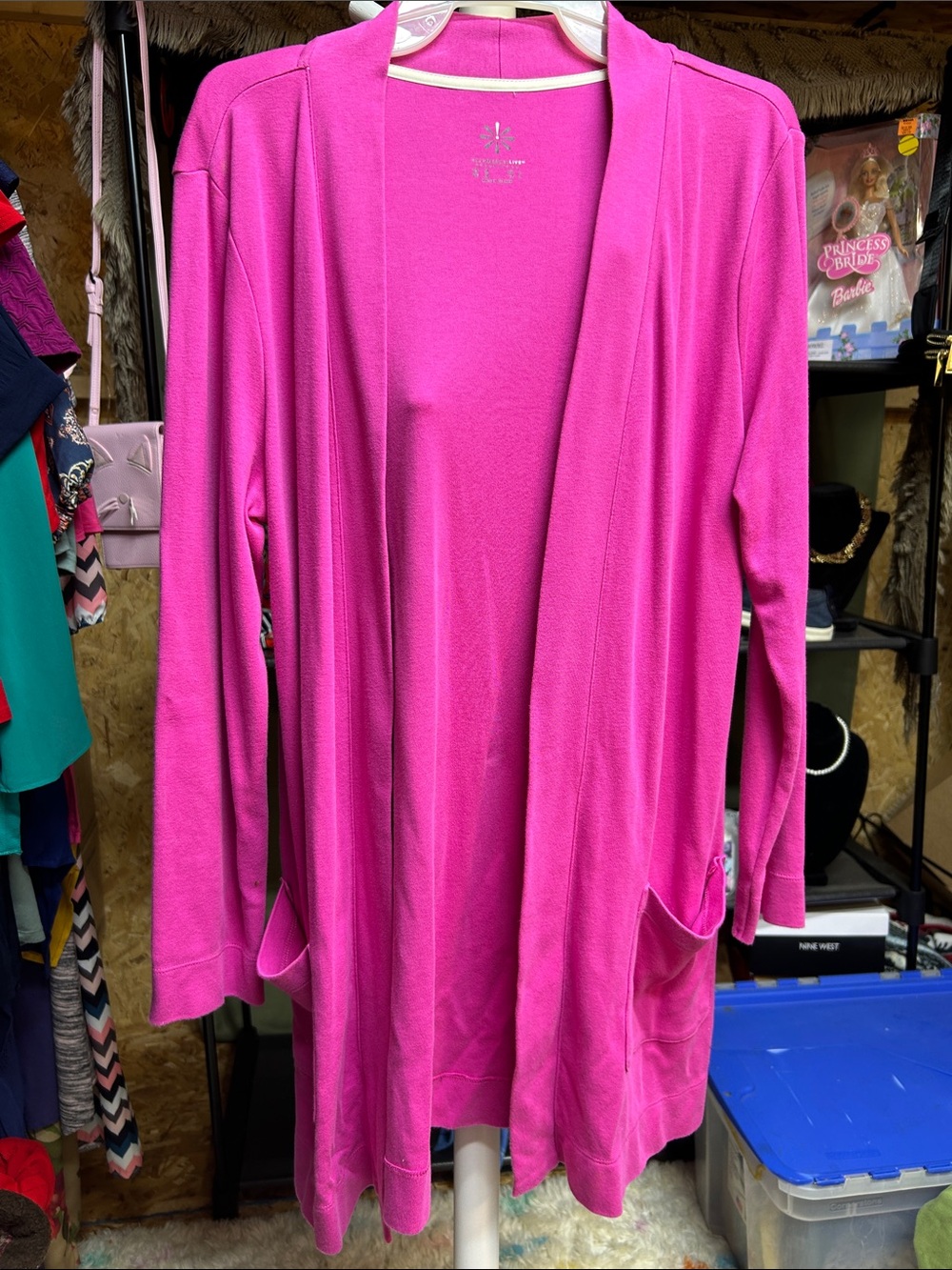 Isaac Mizrahi Vibrant Pink Open-Front Long Cardigan Size M